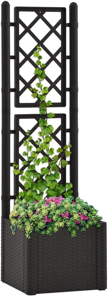 Garden Raised Bed with Trellis and Self Watering System Plastic Climbing Planter Rattan Design Planter Container Flower Box Garden Decoration 16.9" x 16.9" x 55.9"