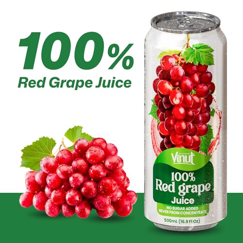 Image of VINUT 100% Red Grape Juice, No Added Sugar, Not From Concentrate, 16.9 fl oz (500 mL) Can, Pack of 12