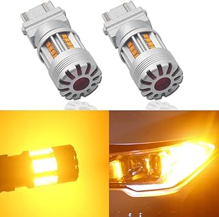 Eluseastar T25 3157 3156 P27/7W LED Bulb Amber Built in Strong Canbus No Hyper Flashing with Cooling Fan Extremely Bright For Car Turn Signal Light Blinker Only, 2 Pack