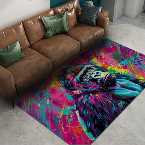 Tapis 160x200cm Gorille Aquarelle Moquette Salon Lavable - 6
