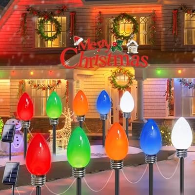 10 Pack Jumbo C9 Solar Christmas Lights, Large Bulbs Waterproof Outdoor Christmas Decorations, Solar Powered Lights for Outside Pathway Marker Stakes Yard Garden Walkway Lawn Xmas Decor (Multicolor)