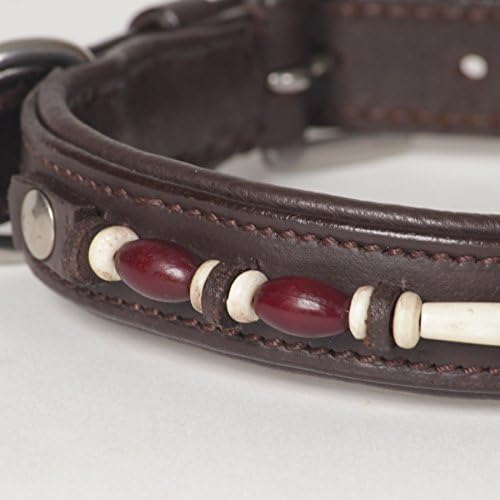 Small Genuine Leather Padded Beaded Decorated Dakota Dog Collar, Fits 12" - 14" Neck Size