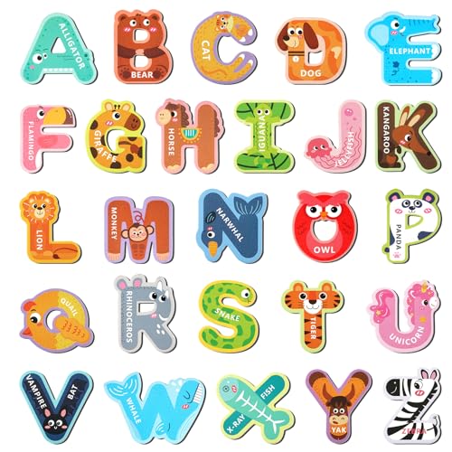 Magnetic Letters, 26 Animal Alphabet Magnets, Fun Preschool Learning Toy, Large Fridge Magnets for Spelling Games, Ideal Educational Gift for Toddlers (Uppercase Letter)