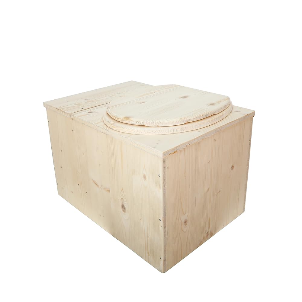 Toilette sèche avec bac à copeaux de bois intégré, Livré monté avec seau 20L plastique alimentaire et bavette de protection inox - Fabrication artisanale Française - N2