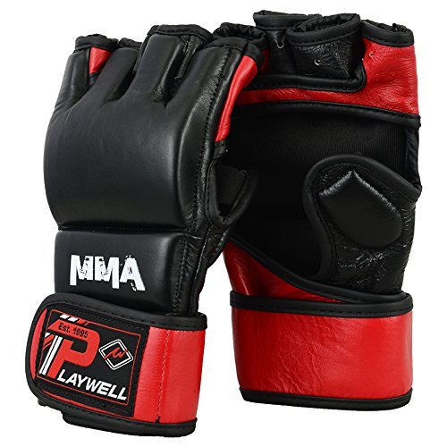 Gants MMA cuir Elite combat Playwell finition haut de gamme noir rouge