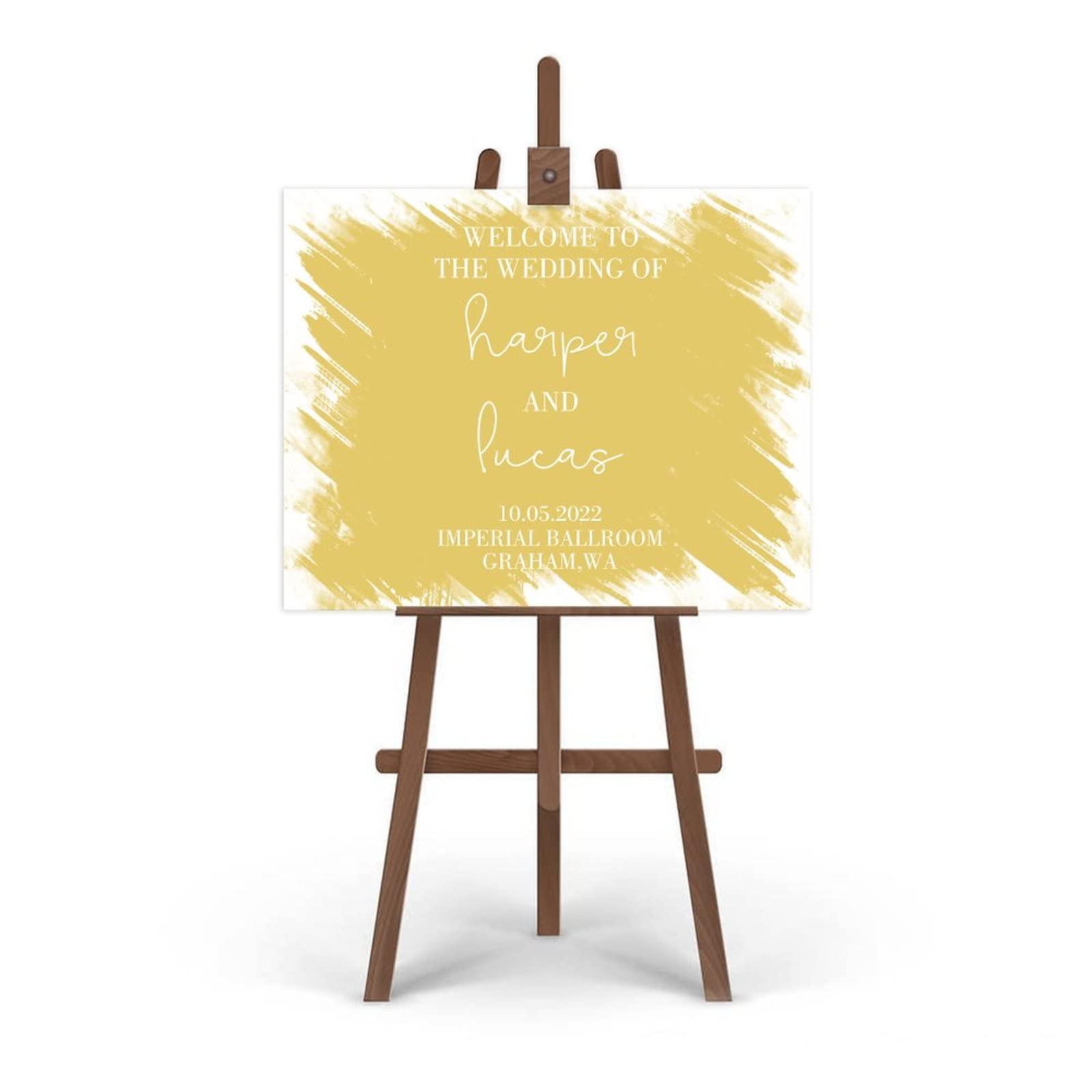 Witamy nowoczesny znak kaligrafii niestandardowy tekst artykuły pa ślubne dostosowane do Twoich imion i dat, eleganckie imiona znak ceremonia ślubna 50 x 76 cm