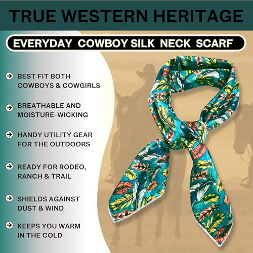 Wild Rag Silk Scarf 36'', Western Cowboy Bandana Wild Rags,Square Silky Feathers Designs Scarves4