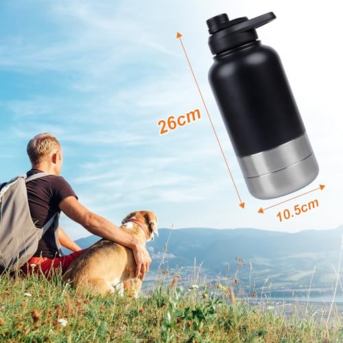 Trinkflasche Hunde für Unterwegs, 1000ml Edelstahl Hundetrinkflasche mit Tragbarer Schüssel, Wasserflasche für Hunde auf Reisen und Outdoor-Aktivitäten.