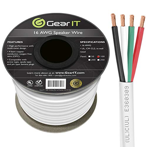 GearIT Pro Series 16 Gauge 4-Conductor Speaker Wire (100 Feet / 30 Meters)