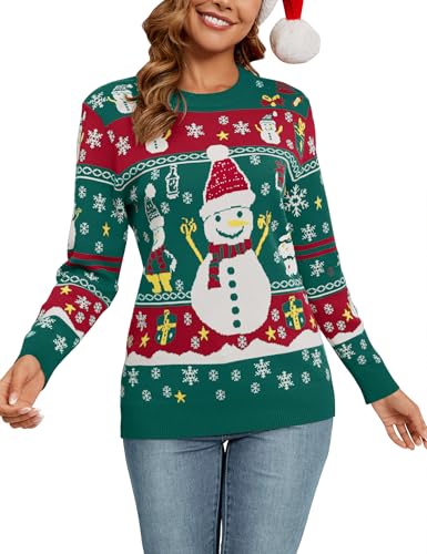 Ugly Christmas Sweaters for Women 2024 Funny Christmas Sweater Long Sleeve Santa Holiday Sweaters Kint Pullover