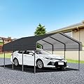 YOPTO 10x15 FT Metal Carport,Outdoor Garage with Enhanced Base and Galvanized Steel Roof,Heavy Duty Car Shelter w/Versatile Outdoor Space for Multiple Uses,Car,Boats,Truck,Black