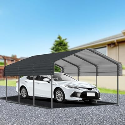 YOPTO 10x15 FT Metal Carport,Outdoor Garage with Enhanced Base and Galvanized Steel Roof,Heavy Duty Car Shelter w/Versatile Outdoor Space for Multiple Uses,Car,Boats,Truck,Black