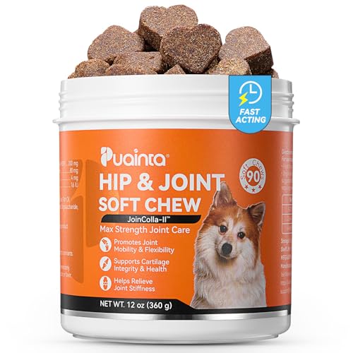 PUAINTA Advanced Collagen for Dogs & Cats Hip & Joint Supplement with Glucosamine, Chondroitin, MSM, Dog Joint Pain Relief, Multivitamin Treats for Small, Medium Large Dog Mobility-90 Soft Chews