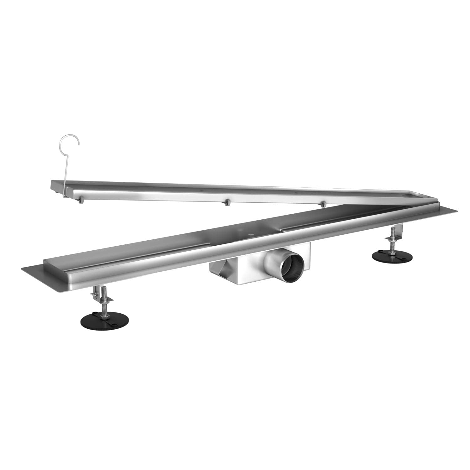 SONNI Dwustronny odpływ prysznicowy 50 cm, odpływ podłogowy, płaski z blokadą zapachów i sitkiem do włosów, odpływ krawędziowy, rynna odpływowa 2 w 1, ze stali nierdzewnej, kompletny zestaw z mocowaniem do podłoża