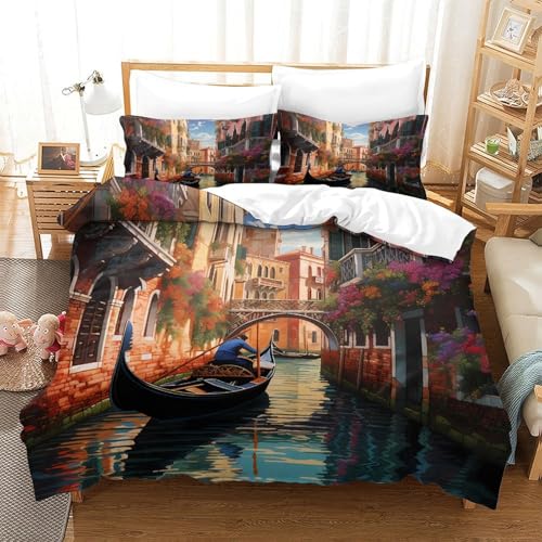 Housse de couette Venise 3D parure de lit microfibre douce single - 3