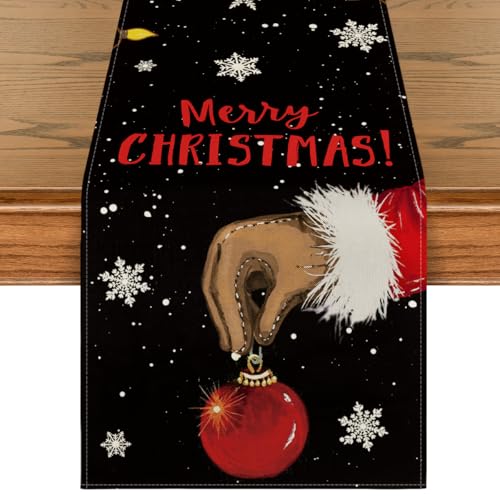 Artoid Mode Merry Christmas Table Runner Black, Seasonal Winter Xmas Holiday Kitchen...