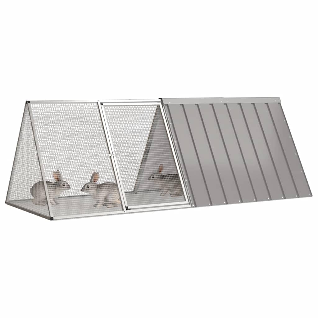 Conigliera in acciaio zincato, grigio, 201 x 80,5 x 71 cm, con porta girevole e sistema di chiusura per giocare e allenarsi in modo sicuro