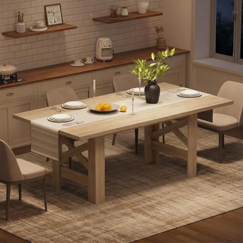 GarveeLife 70.87" Wood Dining Table for 6-8 People, Farmhouse Large Kitchen Table with Thickened Tabletop and Sturdy Legs, Long Wooden Dinner Table fo