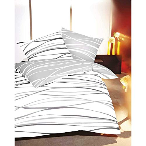 Kaeppel Biber Bettwäsche Streifen Motion Schiefer 135 x 200 cm + 80 x 80 cm – Ansicht 1
