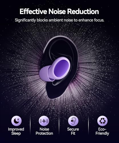 Image of 45dB Ear Plugs for Sleeping Noise Cancelling Ear Plugs for Noise Reduction & Snoring, Concerts, Earplugs for Sleep,Sider Sleepers Airplane, Silicone Earplugs Reusable Concert Ear Plug Case Pale Violet