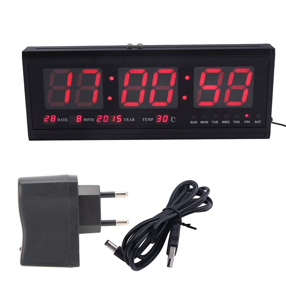 Orologio da Parete Digitale con Temperatura Display,LED Sveglia Digitale da Tavolo Rosse con Temperatura Display per Ufficio a Casa, Sala Mensa, Decorazione Domestica
