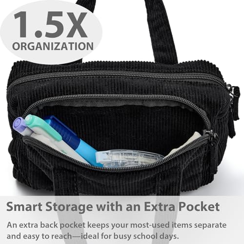 Image of SPACEMATE Pencil Case Pouch Box Bag School Supplies Girls Boys Kids, Cute Preppy Stuff Large Big Capacity Aesthetic Pen Organizer, Back to College Stationary, Coal Black, Corduroy Style, 1800ml