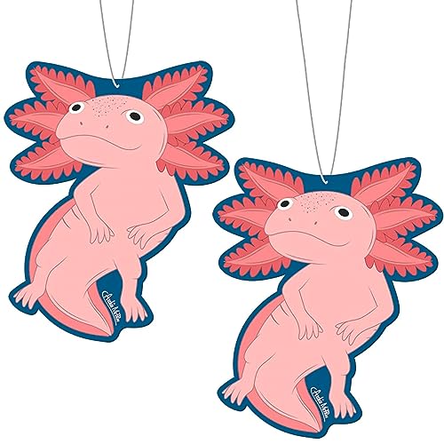 Image of Archie McPhee Hanging Axolotl Car Air Freshener - Smiling Pink Axolotl, Escape into Underwater Happiness - Scented with Sweet Strawberries (2 pack)