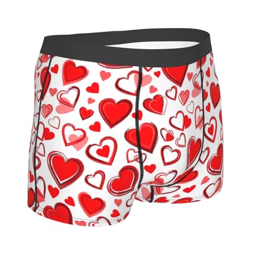 LimPac Romantic Red Cordate Print Men'S Underwear Boxer Briefs, Elastic Polyester Soft Comfortable, Multi-Size3