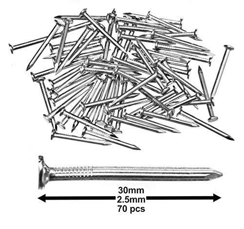 Pack of 70 Hardened Ribbed Steel Masonry Nails 2.5x30mm (1x1-3/16in) for Brick, Blocks