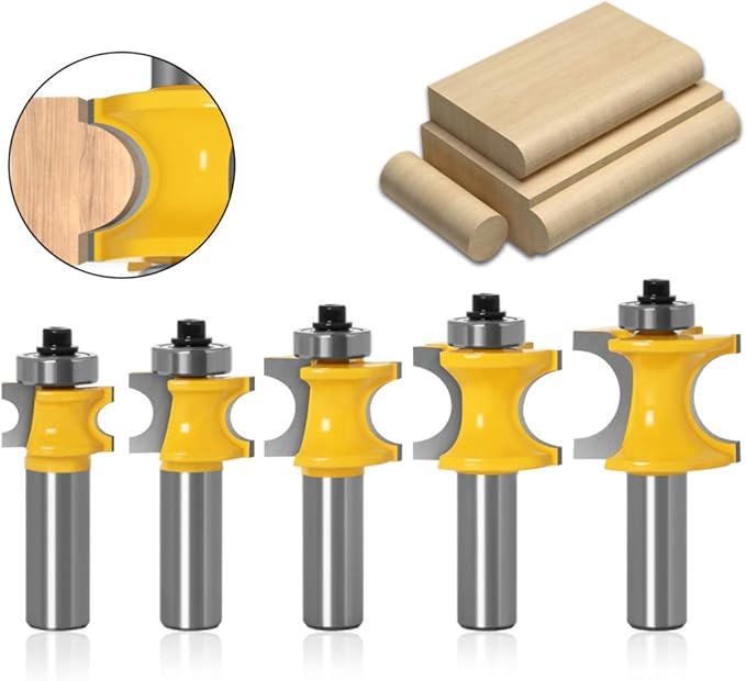 APLUS Edge Beading Bits, Half Round Bearing Bullnose Router Bit Set, 1/
