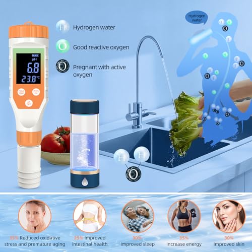 Image of 7-in-1 Digital Water Quality Tester - ph Meter, pH TDS EC ORP Salt Temperature Meter, Portable Testing Kit with Digital Display
