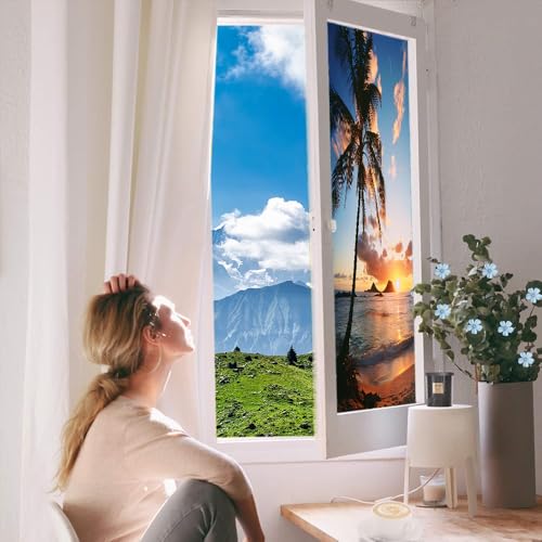 Vinilo para ventana con paisaje colorido y privacidad 35.4x63 in miniatura 6