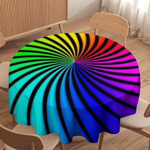 SHElifestyle Colorful Swirl Round Tablecloth, Abstract Geometric Rainbow Table Cover Multi Colored Spiral Water Resistant Wipeable Tabletop for Party Kitchen Dinning Table 50"