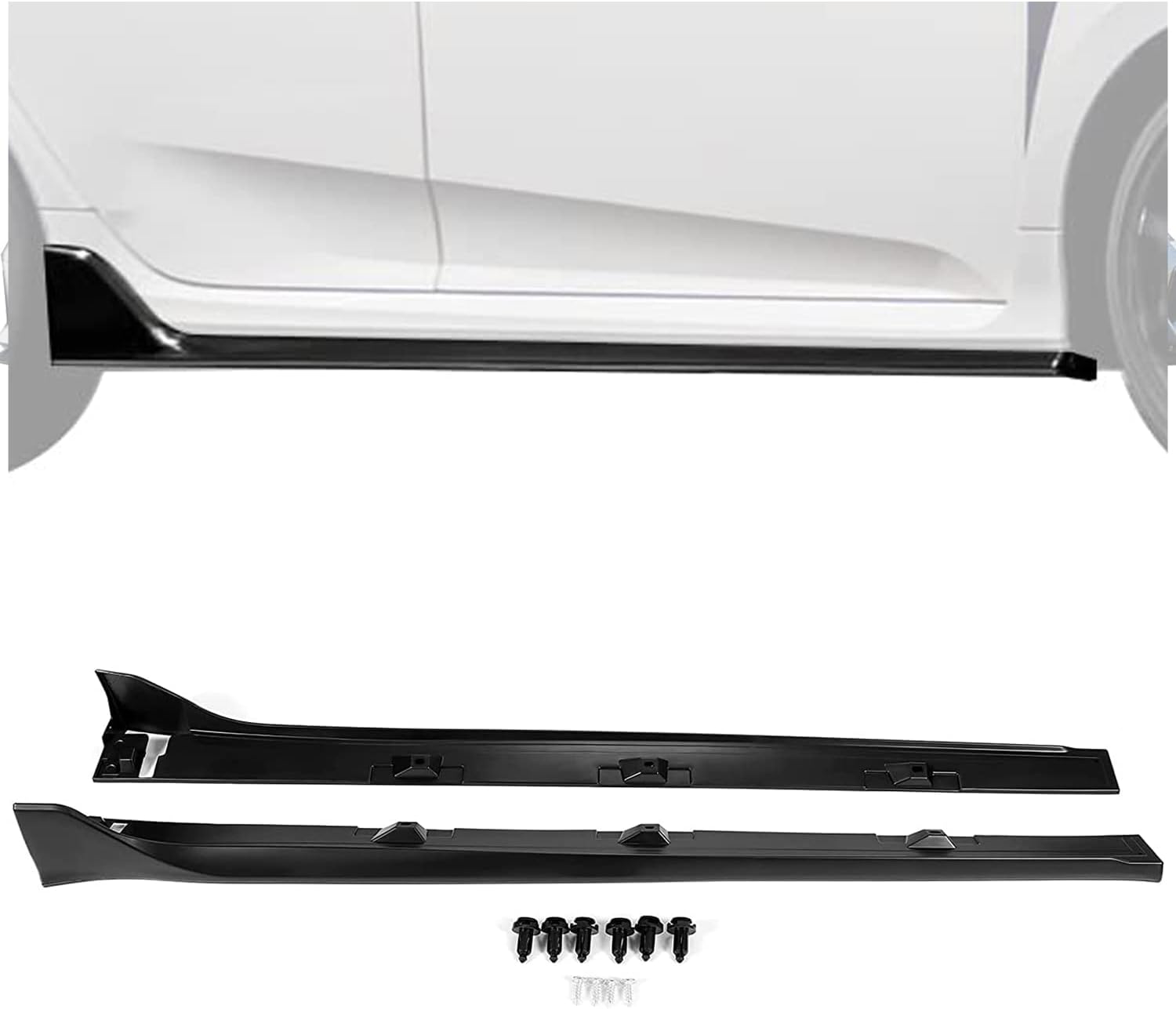 HECASA Side Skirt Body Kit Replacement Compatible with 2016-2021 Honda Civic 4 Door Sedan DX EX LX Si Rocker Panel Guard Extension PP Plastic Black Type-R Style