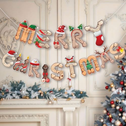 Image of Merry Christmas Banner- Naughty Xmas Party Decoration, Hilarious Holiday Banner, Raunchy Christmas Decor - Funny Christmas Party Bunting Decoration