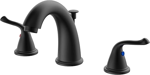 Grifo de lavabo de baño generalizado de 3 agujeros, grifo para fregadero de baño, 2 manijas negro mate grifo de baño con drenaje emergente y líneas