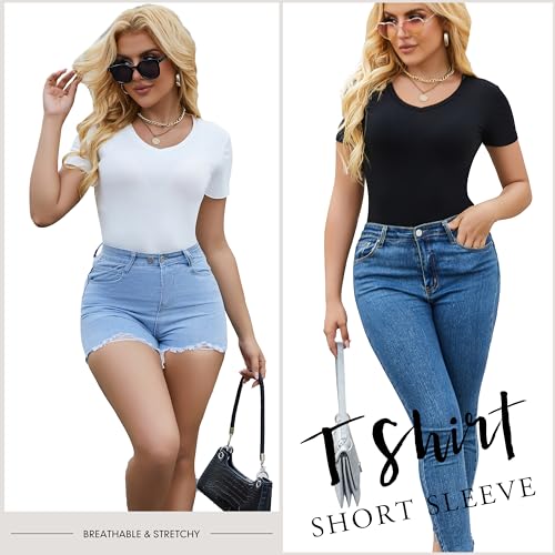 5 Pack Womens T Shirts Short Sleeve Basic Tees V Neck Fashion Tops Slim Fit Casual Summer Outfits Clothes 20254
