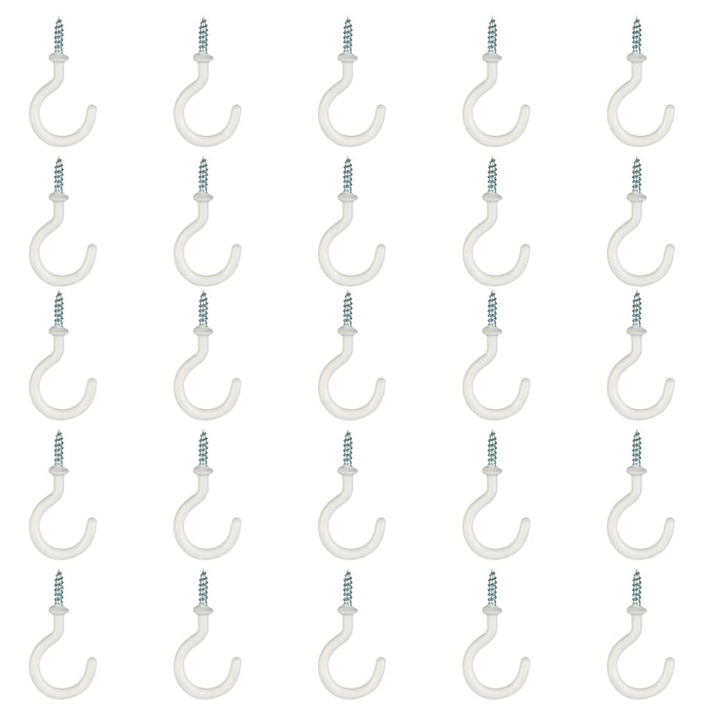 Cakeeyum 5/8 White 2Pcs /8 Inch Plastic Coated Screw In Cup Hooks Ceiling Hooks For Bathroom Kitchen
