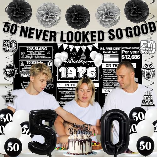 Image of Crenics Black 1976 50th Birthday Decorations for Men Women
