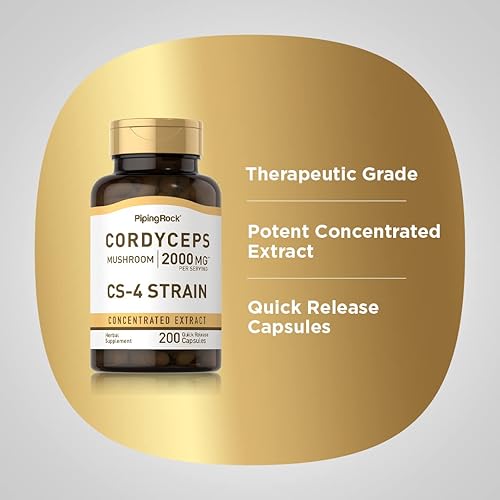 Miniatura 4 de Piping Rock Cordyceps - Cápsulas de hongos de 2000 mg | 200 unidades | cepa CS-4 | Extracto concentrado | Suplemento de hierbas | Sin OMG, sin gluten