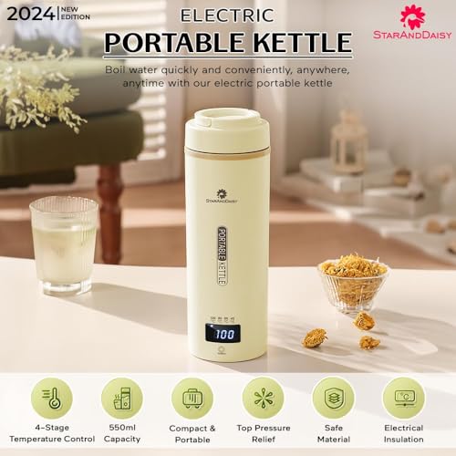 Image of StarAndDaisy Electric Kettle, Small Mini Coffee /Tea Kettle with 4 Temperature Settings, Fast Boiling Hot Water with Auto Shut-Off with Handle, Stainless Steel -Cream