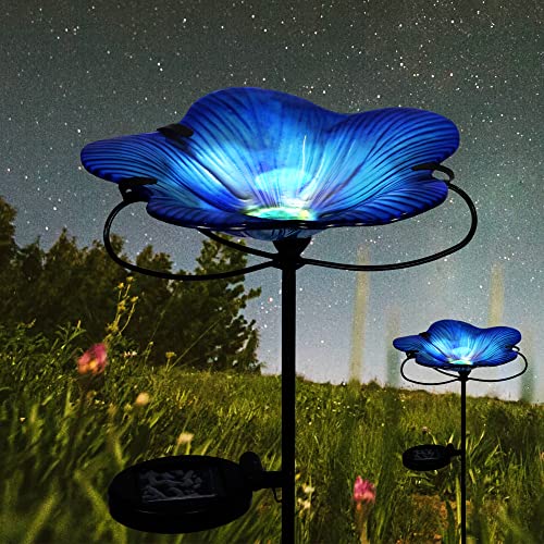 Hongland Wild Bird Feeder 8 Inch Bird Bath Solar Powered Glass Flower Birdbath Stake For Garden Lawn Patio Backyard #TOP3