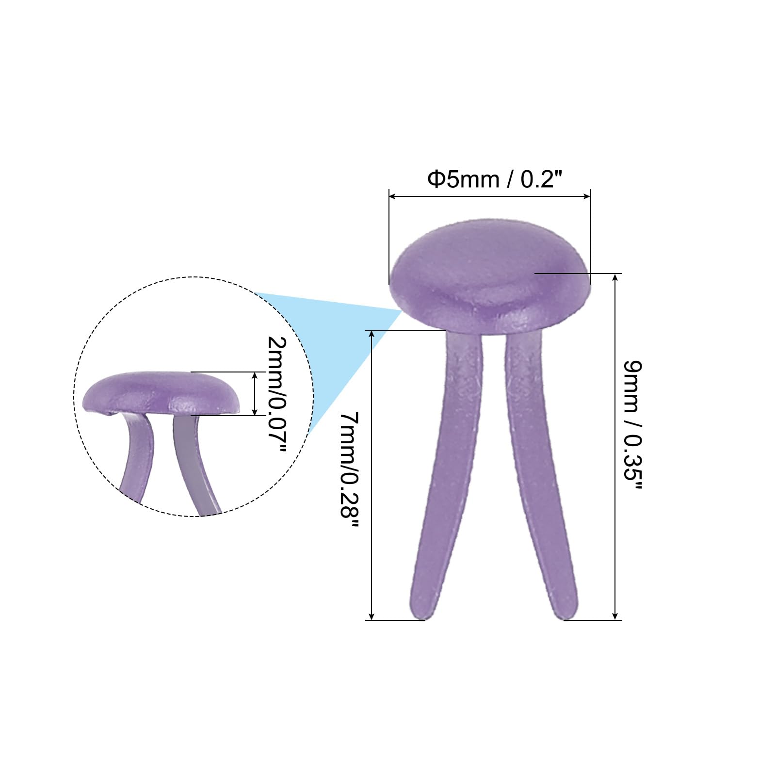 PATIKIL 200 PCS Paper Brass Fasteners Split Pins Pastel Mini Metal Brads Round Head Plated Fastener for Craft Art Scrapbooking DIY Supplies, Purple, 5 x 9 mm - Image 2