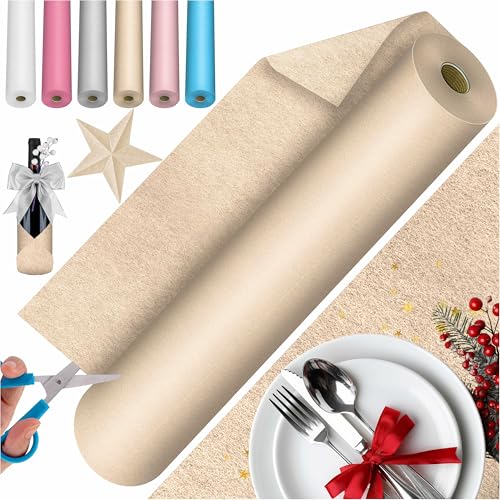 KESSER® Vlies Tischläufer Modern 30cm x 25m | Tischdekoration für Hochzeiten, Geburtstage, Taufen, Einschulung & Allen Feierlichkeiten | Tischband abwaschbar, wasserabweisend & wetterfest, Creme