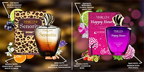 Image of Marconi Happy Hours & Senorita 100 ml + 100 ml Eau De French Perfume For Women