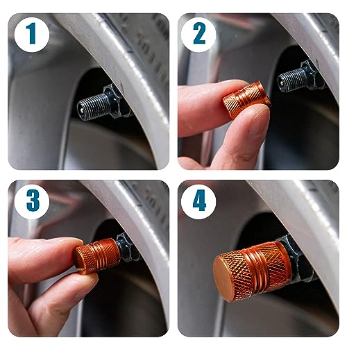 image for AQUAOK Tire Valve Stem Caps - 4 Pack Anti-Corrosion Premium Anodized A
