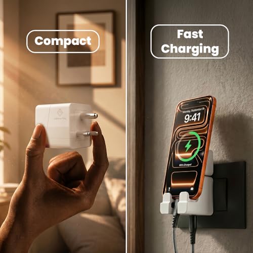 Image of KERATIN 25W Type-C Fast Charger Adapter, World's 1st Hold & Charge, Compatible with All Android, iOS & USB-C Devices, PD 25W Charger & Holder with Type C to C Braided Cable