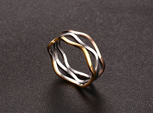VNOX Womens Stainless Steel Tri-color Wave Band Ring for Wedding Promise Engagement,Size 94