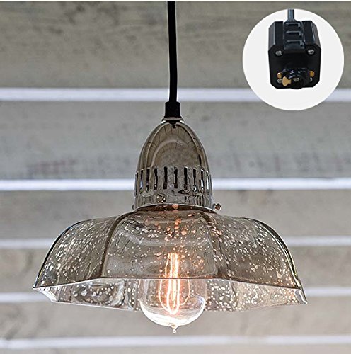 ANYE 1-Light Antique Glass Shade Light Fixtures 4.9 Feet Cord Track Pendant Light Loft Retro Style Lighting Bulbs Not Included