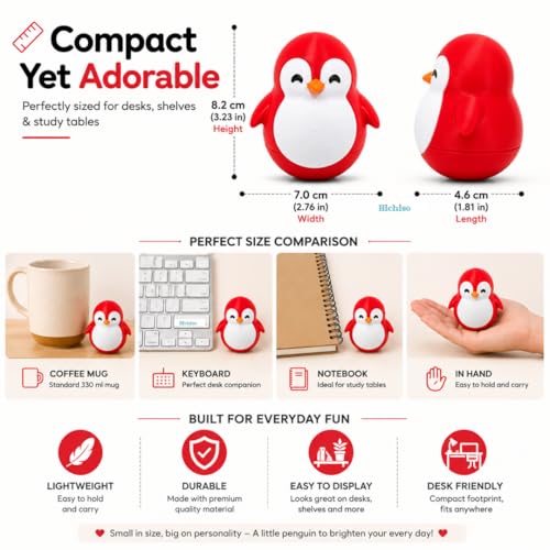 Image of Roly Poly Penguin Wobbler | Cute Self-Righting Penguin Desk Toy | Stress Relief Fidget Toy | Mini Penguin Collectible | Office Desk Decor & Gift (Crimson RED, 1 pc)
